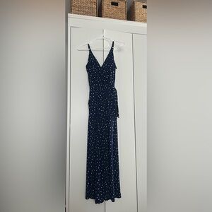 Kaileigh Navy Wrap Maxi Jumpsuit with White Dot Print